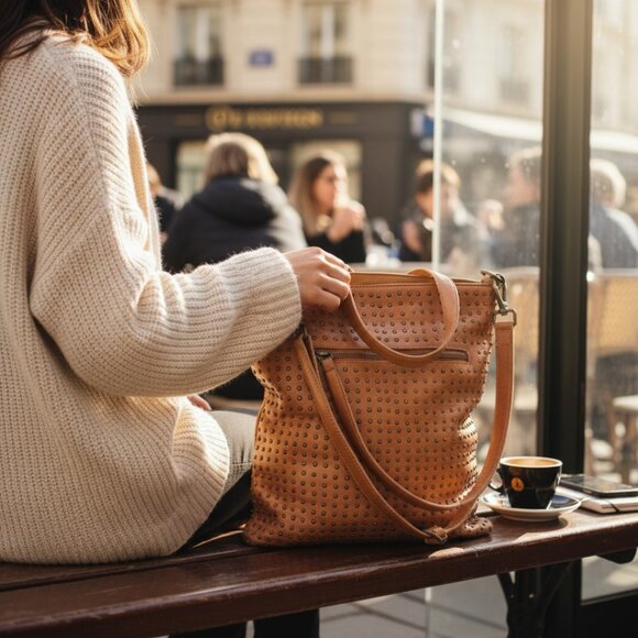 Platania Made In Italy Studded Leather Light Cognac Cross Body Shoulder … - Picture 2 of 11